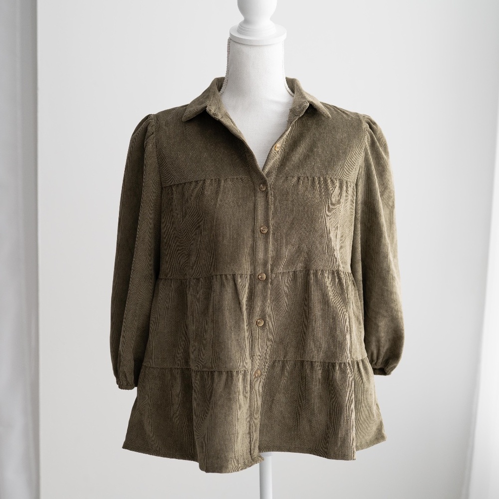 Polagram Corduroy Button Up Blouse Olive
